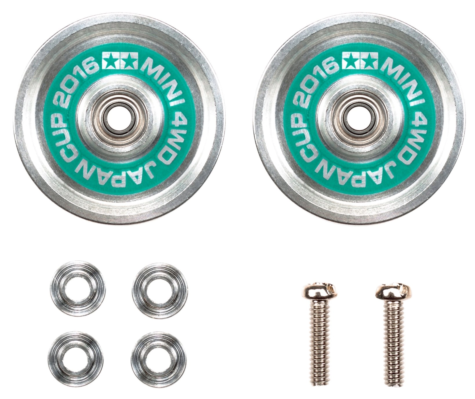 ミニ四駆グレードUPパーツ オールアルミベアリングローラー(ブルー